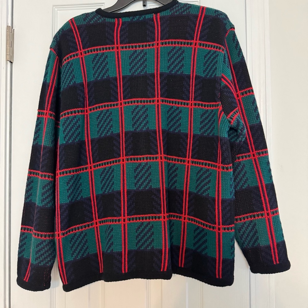Vintage Crystal Kobe Plaid Holiday Cardigan Sweater - Picture 2 of 4